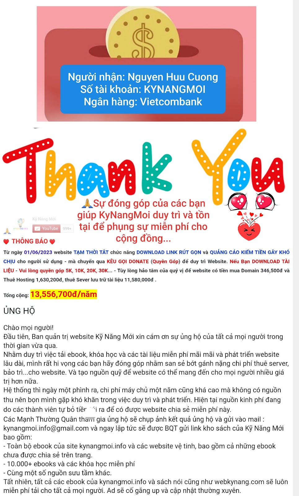 🙏 ỦNG HỘ CHÚNG MÌNH -Người nhận Nguyen Huu Cuong  Số tài khoản:0541000172196  Ngân hàng:Vietcombank