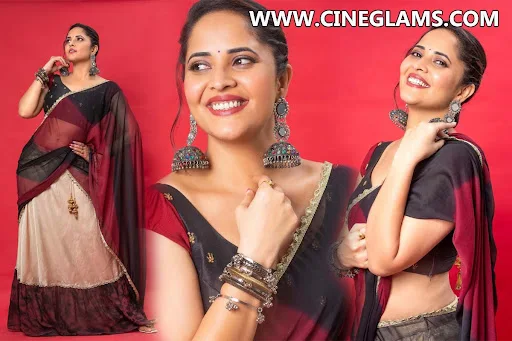 Anasuya Bharadwaj pretty in transparent half saree