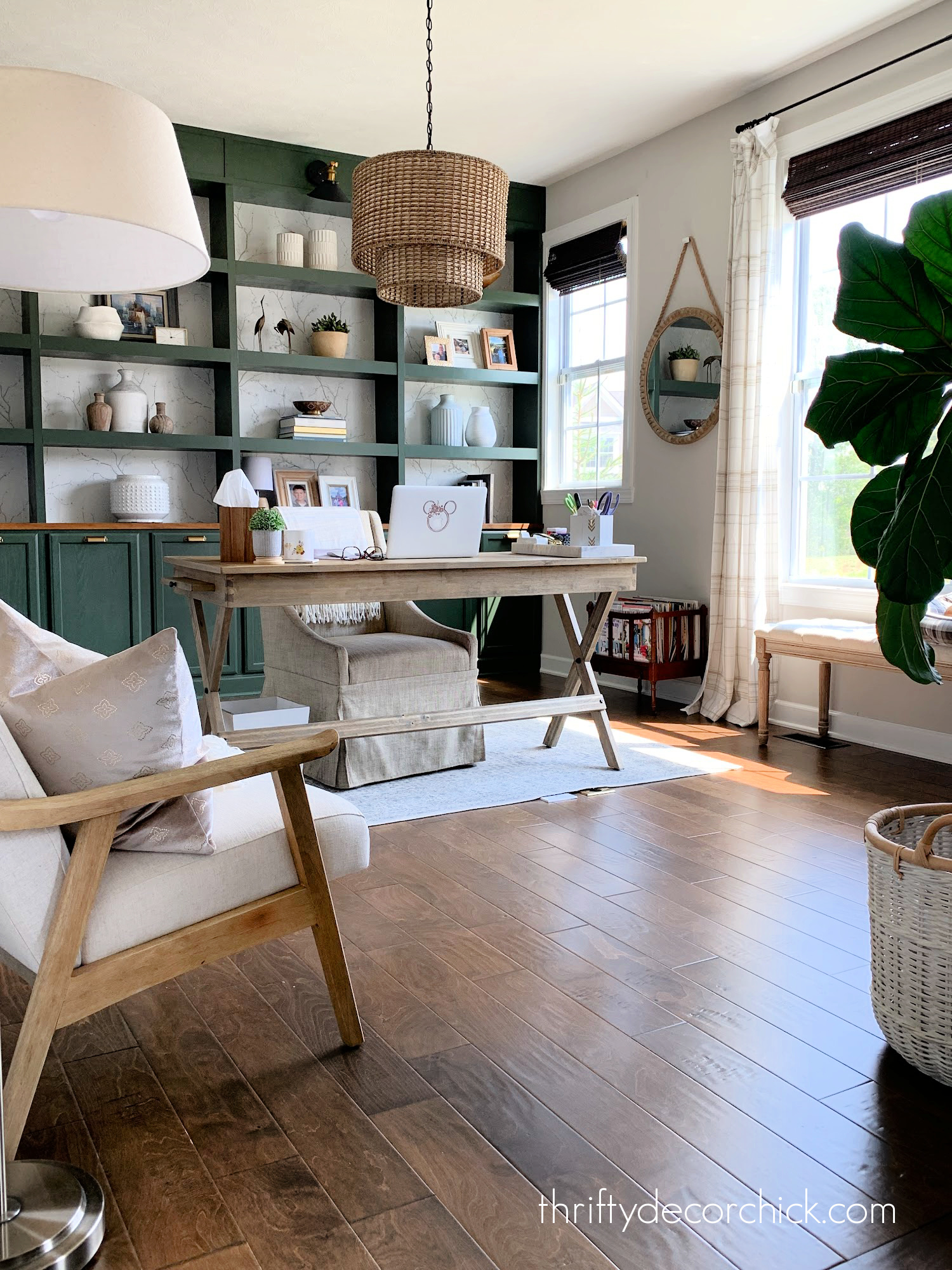 DIY green bookcases in home office