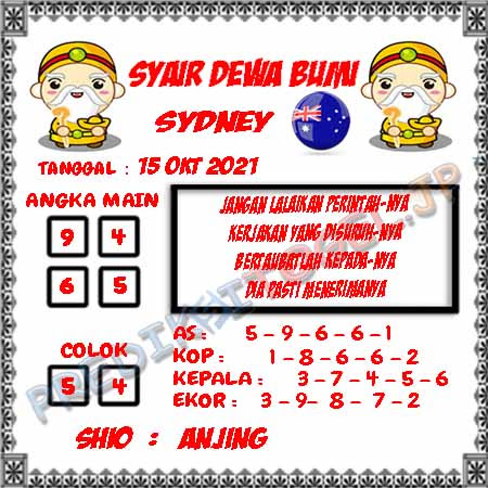 Syair Dewa Bumi Sidney Hari Ini 15-10-2021