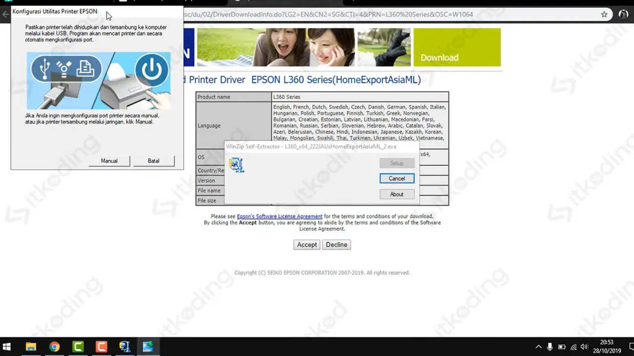 Epson L360 printer driver installation screen