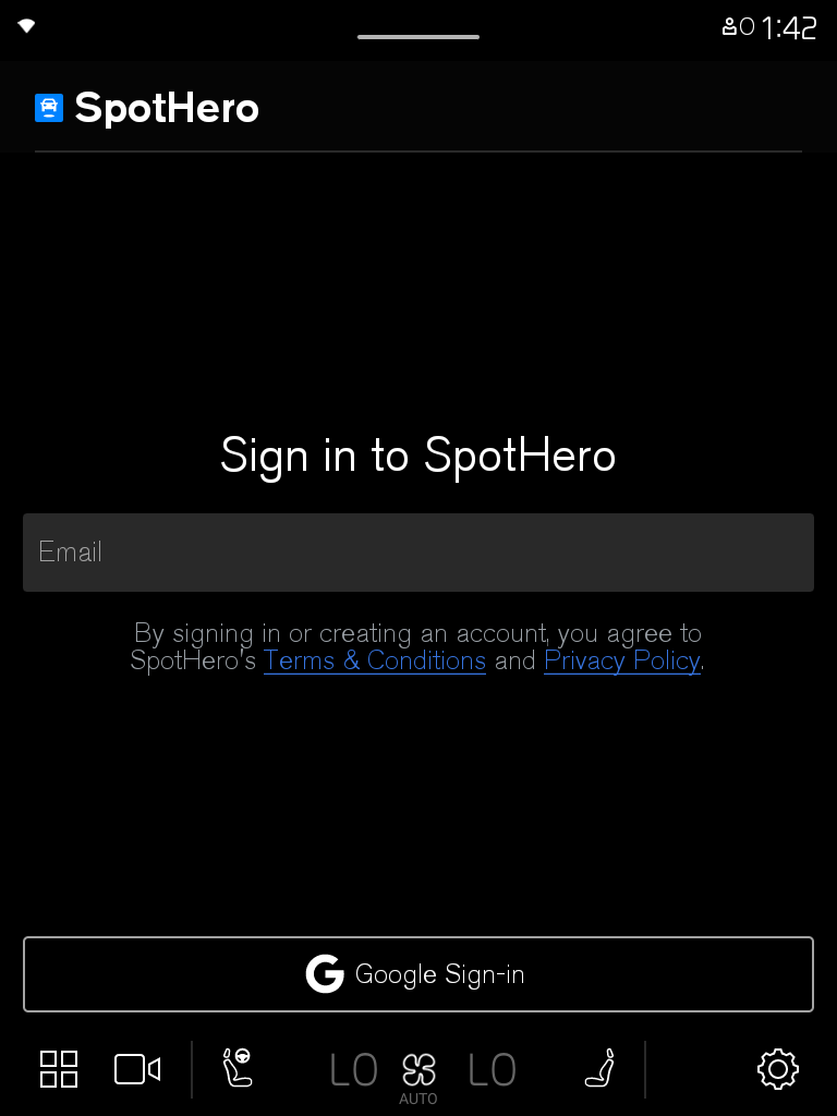 Volvo sign-in screen for SpotHero