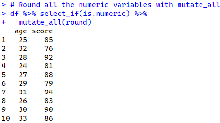 Round all the numeric variables with mutate_all fucntion using Rstudio