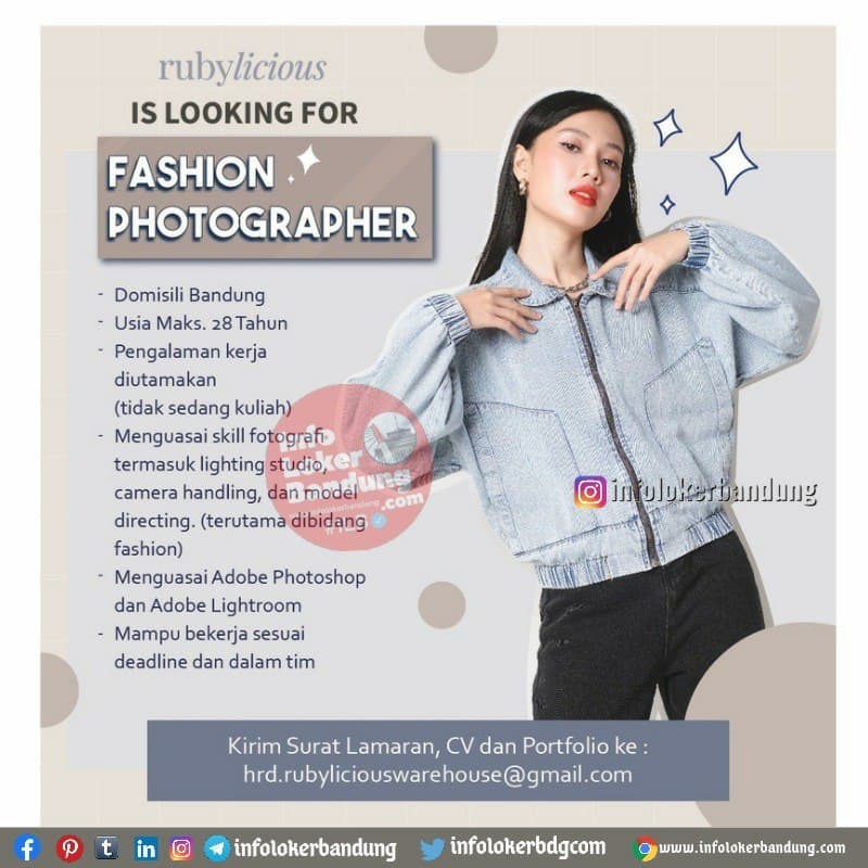Lowongan Kerja Fashion Photographer Rubylicious Bandung November 2021