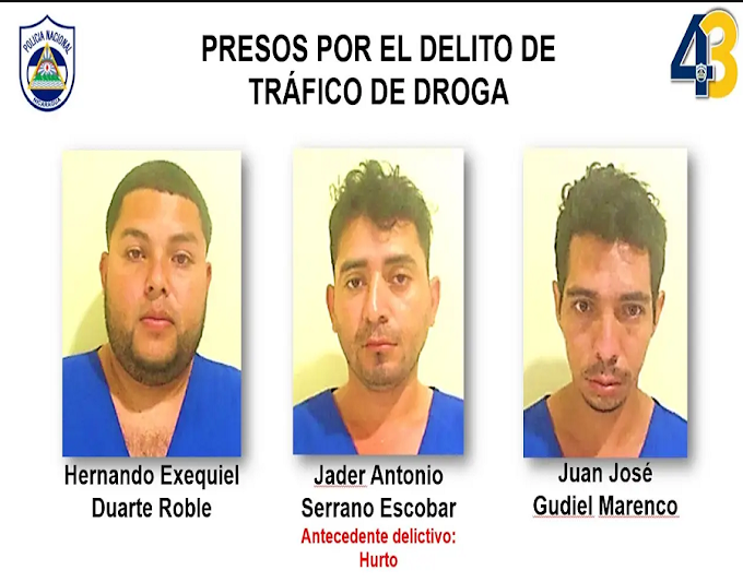 Nicaragua: Arrestan a tres sujetos con más de 2 kilos de cocaína en San Lorenzo, Boaco