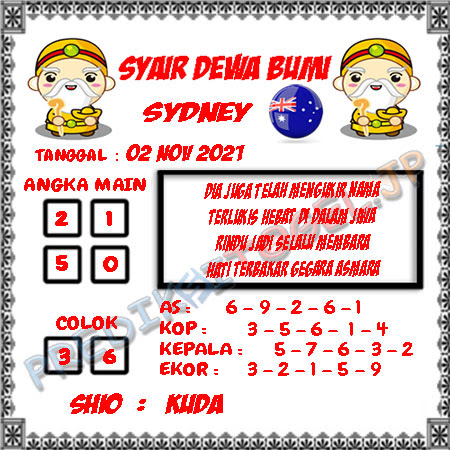 Syair Dewa Bumi Sidney Selasa 02 November 2021