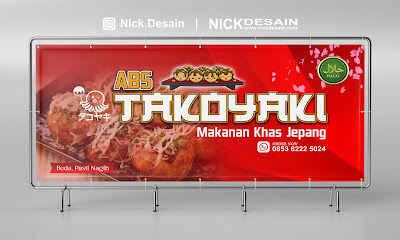 Contoh Desain Spanduk Takoyaki Warna Merah - Percetakan Tanjungbalai