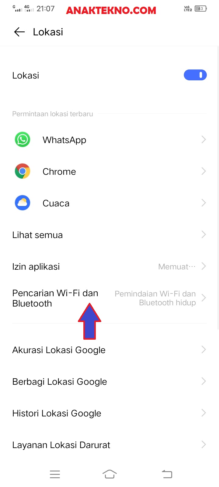 Pencarian Wifi dan Bluetooth