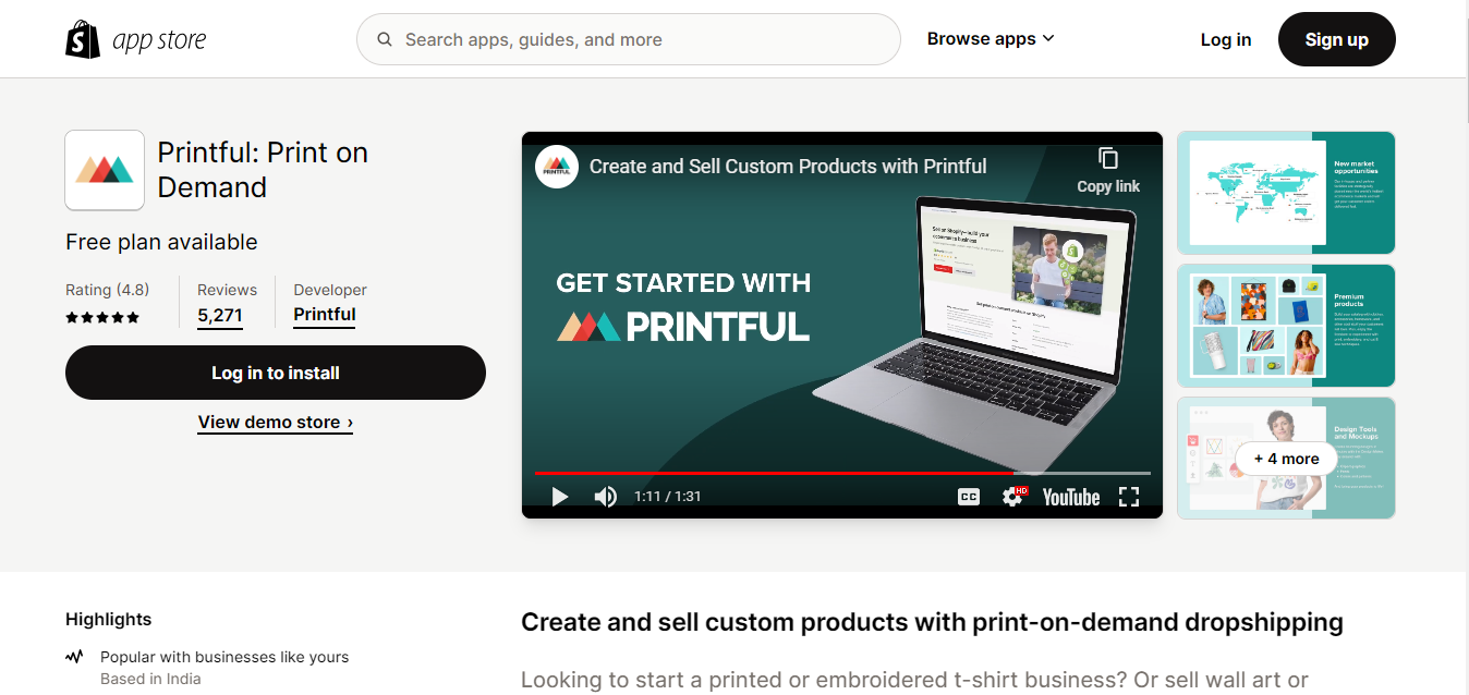 Printful shopify t-shirt design software with print on demand