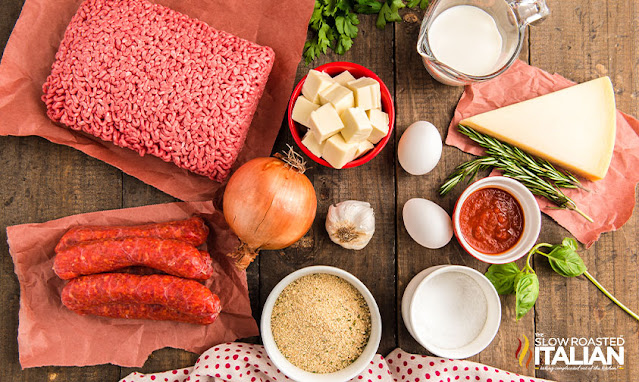Ingredients for cheesy stuffed meatballs
