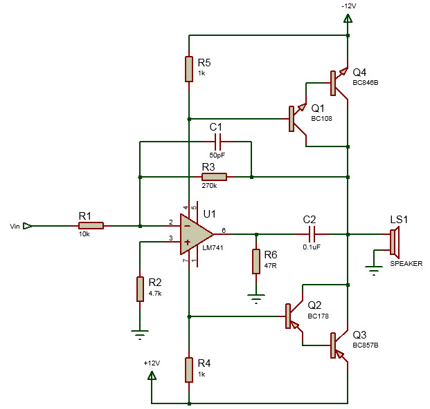 Audio Amplifier with LM741 op amp