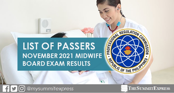 FULL RESULTS: November 2021 Midwifery board exam list of passers, top 10