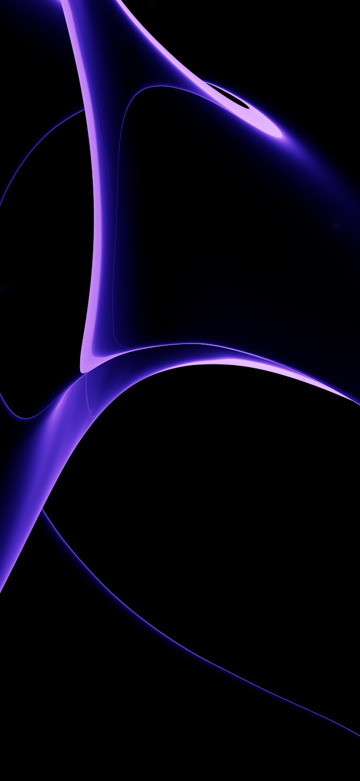 Abstract glowing purple lines flowing smoothly on a pure black background, dark mode style wallpaper