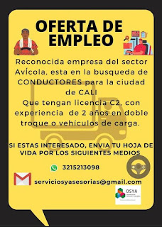 📂 Empleo en Cali como conductor C2 Doble Troque 🚛 |▷  ⭐