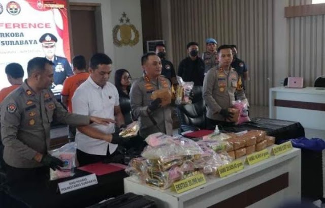 Polrestabes Surabaya Berhasil Ungkap 40 Kg Sabu dan Ribuan Pil Ekstasi Senilai 66 Miliar