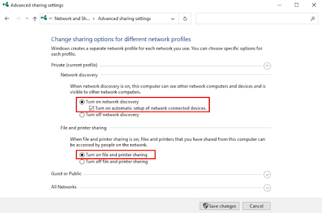 Aktifkan Network Discovery dan File and Printer Sharing Windwos 10