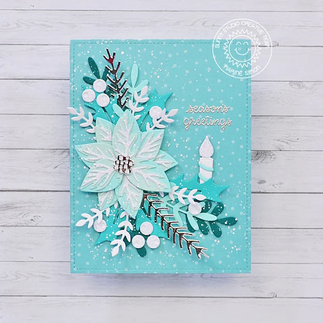 Sunny Studio Stamps: Pristine Poinsettias & Winter Greenery Christmas Card by Marine Simon