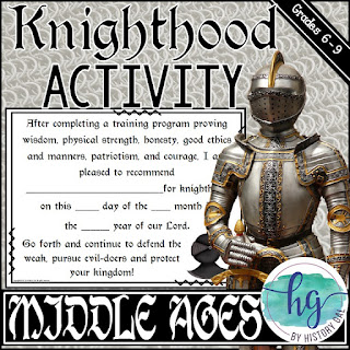 Image of a knight with text that reads Middle Ages Knighthood Activity