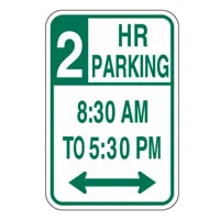 لافتة في امريكا تعني أنه يمكنك أن تقوم بإيقاف سيارتك فقط لمدة ساعتين بداية من الساعة الـ 8:30 صباحاً وحتي الساعة الـ 5:30 مساءاً