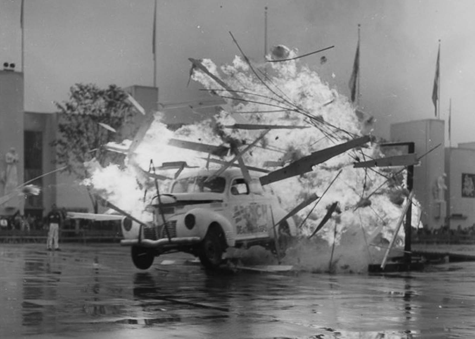 vintage photos stuntmen crashing cars