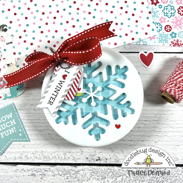 Snowflake Winter Circle Mini Scrapbook Album made with the Doodlebug Design Let It Snow Collection