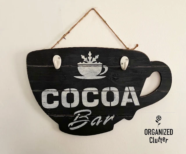 Photo of a cup shaped Cocoa Bar sign stenciled with Old Sign Stencils.