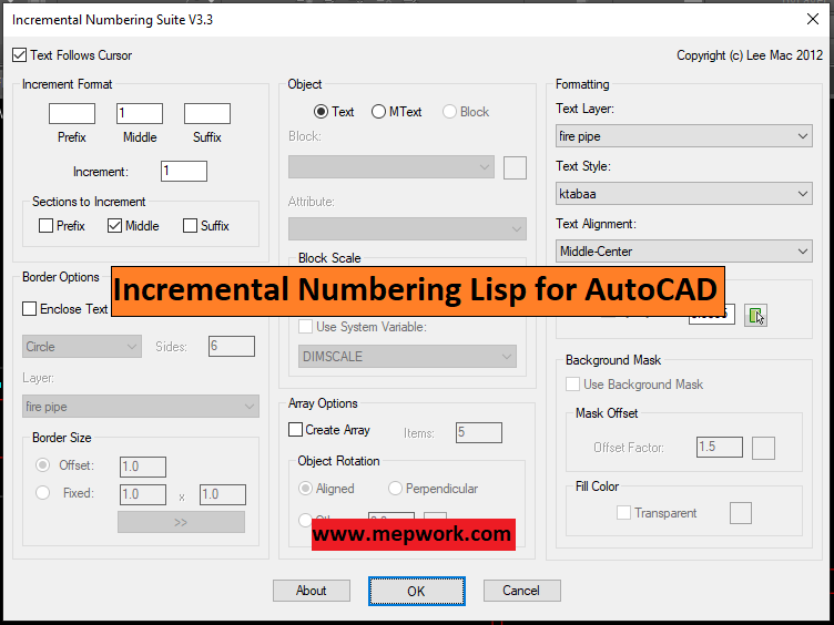 Incremental Numbering Lisp for AutoCAD (NumInc Lisp)