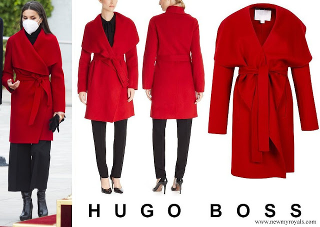 Queen Letizia wore HUGO BOSS Catifa Wool Cashmere Shawl-Collar Coat