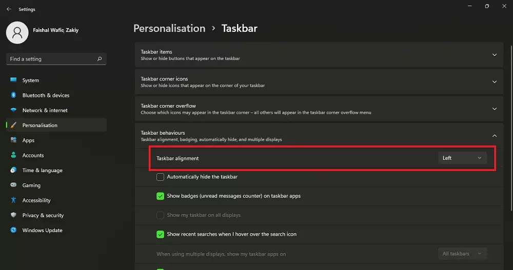Cara Memindahkan Taskbar Windows 11 ke Kiri