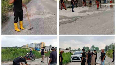 Masyarakat Keluhkan Jalan Rusak dan Berlubang, PW KOTI PP Provinsi Riau Turun Lakukan Semenisasi Jalan