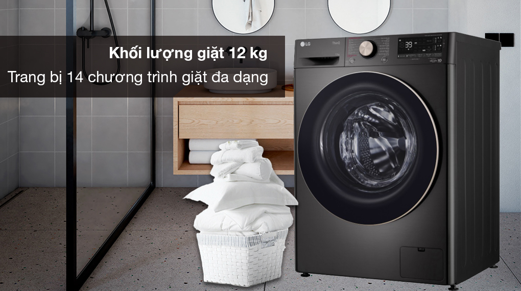 Máy giặt LG Inverter 12 kg FV1412S3BA - Khối lượng giặt 12 kg, trang bị 14 chương trình giặt đa dạng