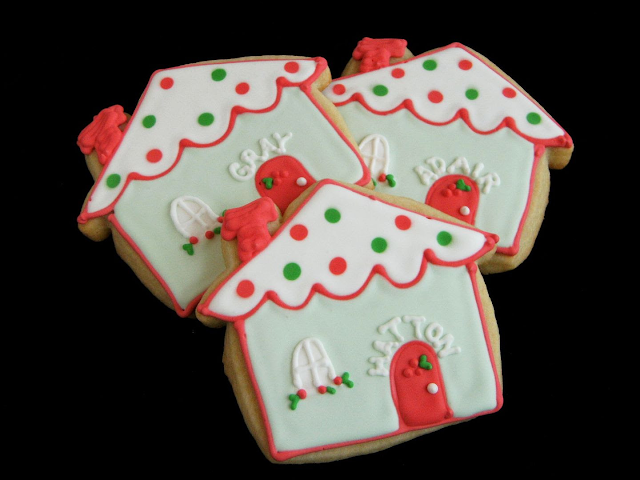 mint green and red christmas cottage cookies