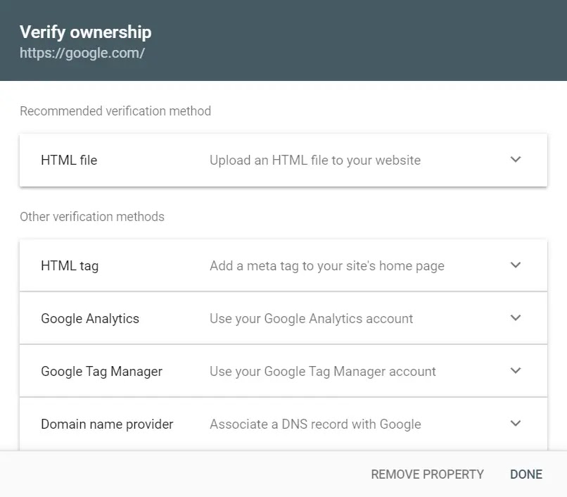 google search console verify ownership