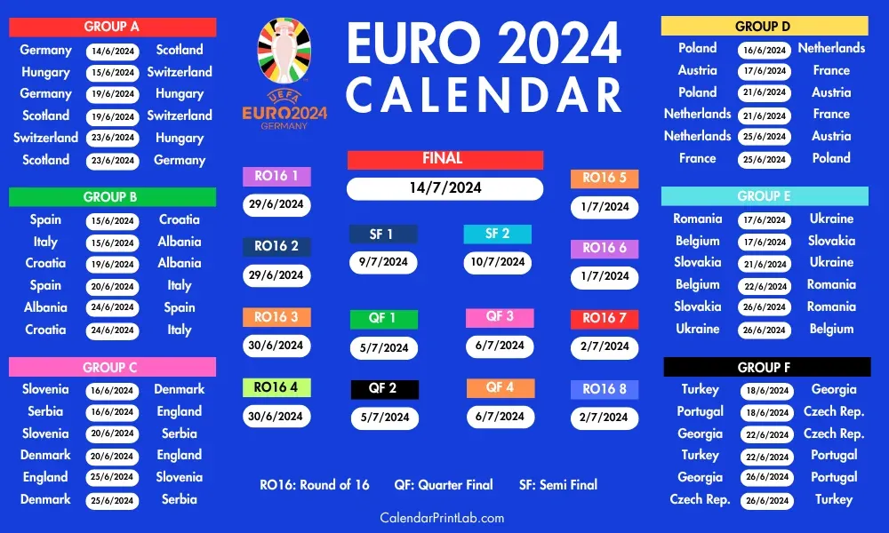 european championship 2024 schedule calendar