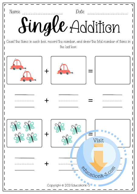picture addition preschool math worksheets