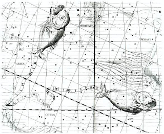 Peixes no Atlas Coelestis de John Flamsteed (1729)