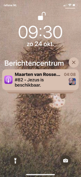 Melding Apple Podcasts, screenshot van beginscherm van iPhone