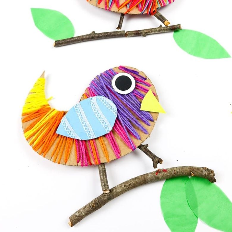 Yarn wrapped bird craft for kids