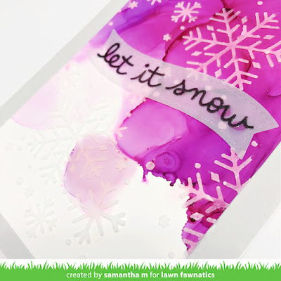 Let it Snow Card Set by Samantha Mann for Lawn Fawnatics Challenge, Lawn Fawn, Alcohol Inks, Christmas, Christmas Cards, Card Making, Mixed Media, Heat Embossing, Die Cuts, Stencil #lawnfawnatics #lawnfawn #alcoholinks #christmascards #christmas #cardmaking