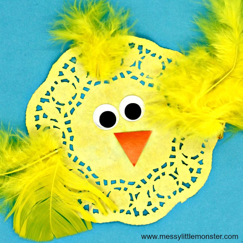 Paper doily chick craft for preschoolers