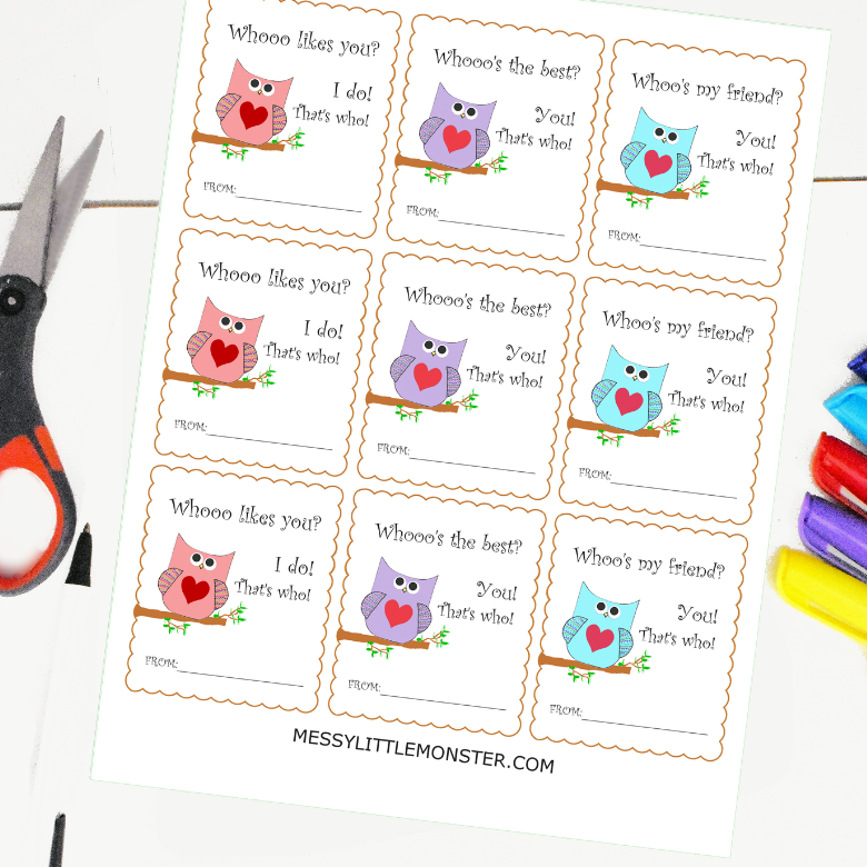 Owl printable valentines for kids
