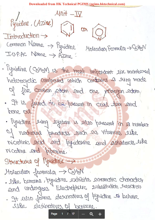 Heterocyclic Compound (organic) Unit 4 4th Semester B.Pharmacy ,BP401T Pharmaceutical Organic Chemistry III,BPharmacy,Handwritten Notes,Important Exam Notes,BPharm 4th Semester,Pharmaceutical Organic Chemistry,