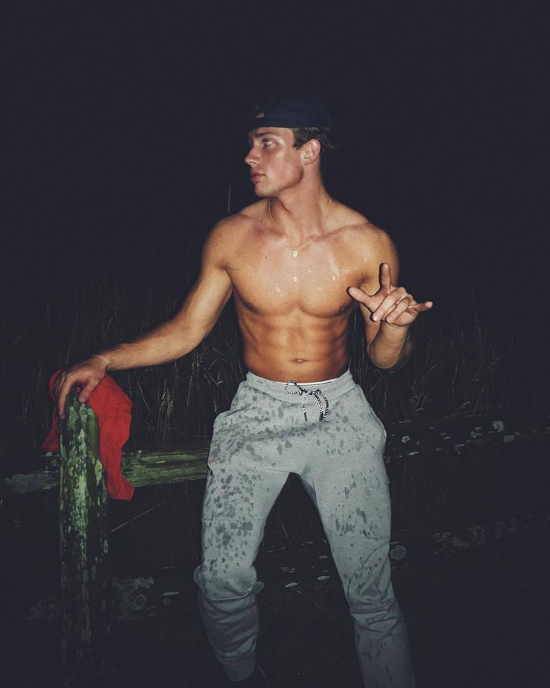 cute-wet-shirtless-fit-bad-boy-fun-night-outdoors