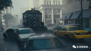 Inception " real train enters the block