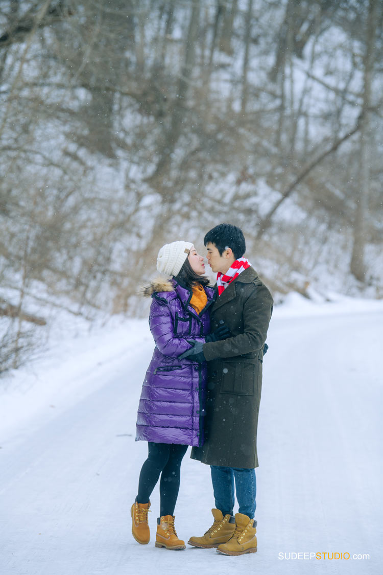 Ann Arbor Winter Snow Engagement Pictures in Arboretum Nature by SudeepStudio.com Ann Arbor Wedding Photographer