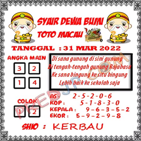 Prediksi Dewa Bumi Togel Macau Pools Jumat 31-03-2023