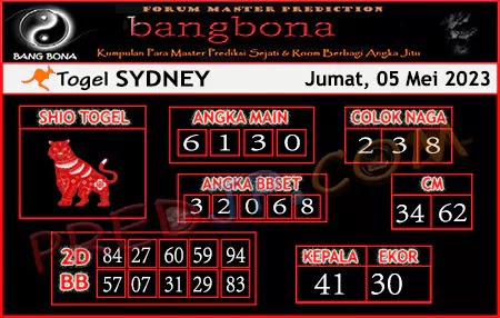 Prediksi Bang Bona Sydney Jumat 05 Mei 2023