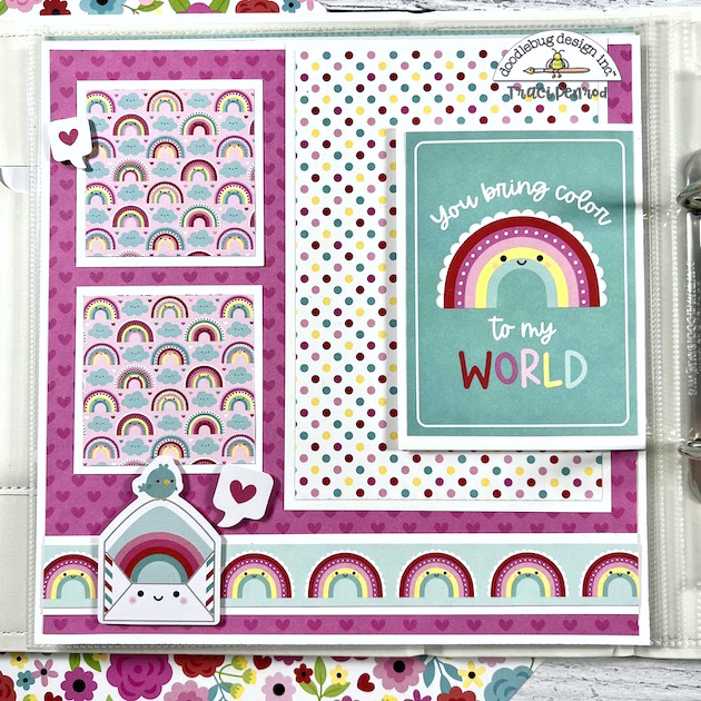 8x8 Valentine's Day Scrapbook Page with rainbows, hearts, and polka dots