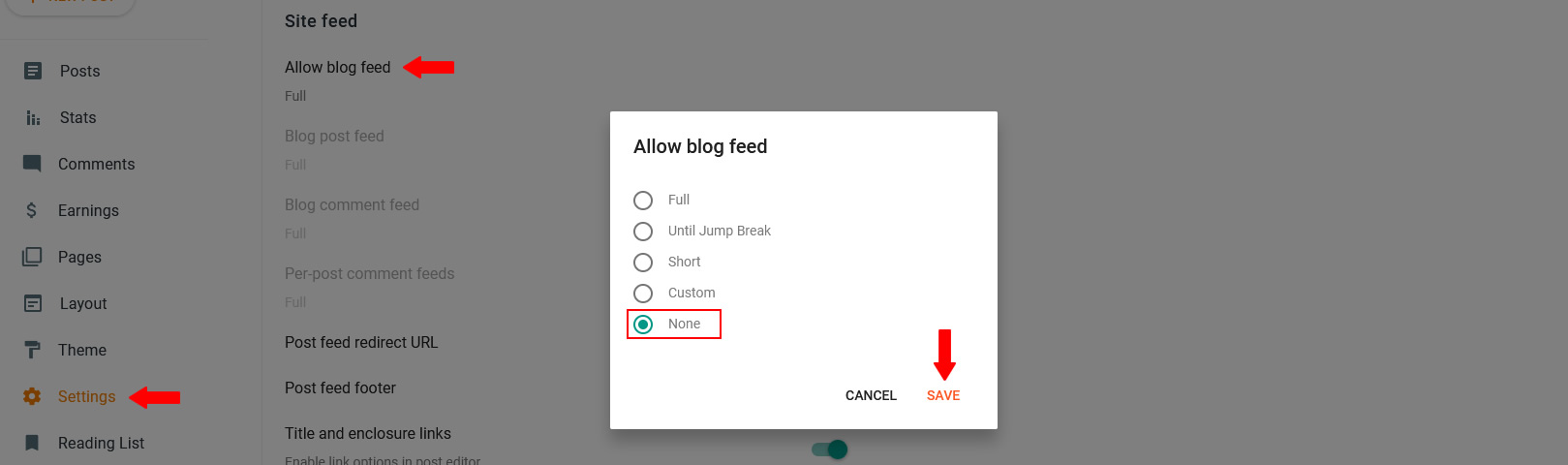 RSS Feed on Blogspot - How to disable site Feed on Blogger