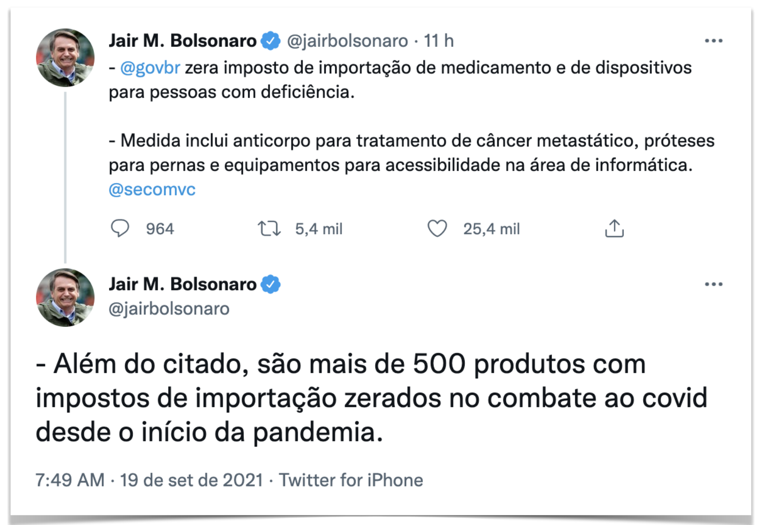 Bolsonaro zera imposto de remédio para câncer